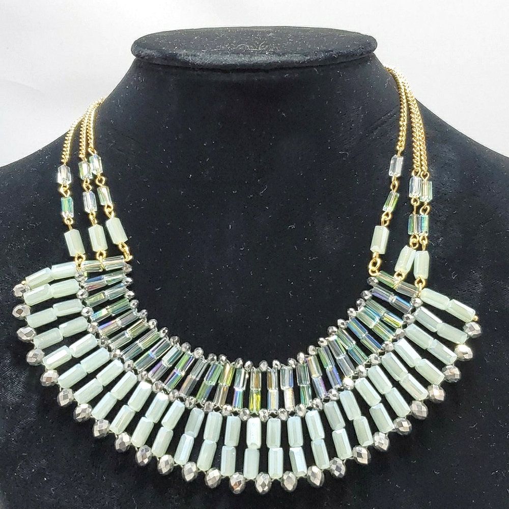 Ali khan mint glass beaded necklace with gold chain & gift box
